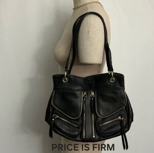 Vintage Y2K Franco Sarto Black Shoulder Bag with Gold Details Good Vintage Cond